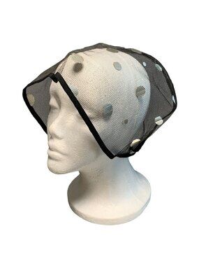 Vintage Womens Polka Dot Mesh Hat Retro Chic Black & Silver Accessory Lightweigh